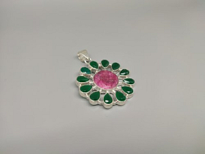 Sidabrinis pakabukas su korundu ir berilu - PAM917